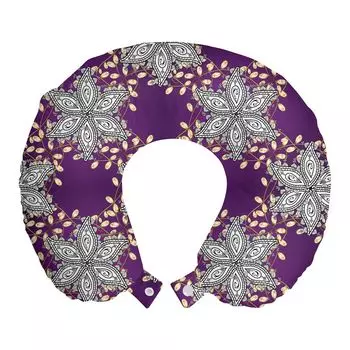 ABAKUHAUS Mauve Дорожная подушка для шеи, винтажные лепестки цветов, пенопластовые дорожные принадлежности для самолета и автомобиля, 30x30 см, Земляно-желтый фиолетовый