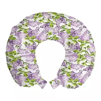 ABAKUHAUS Mauve Подушка для путешествий, поддержка шеи, ботанические весенние растения, пенопластовые дорожные принадлежности для самолета и автомобиля, 30x30 см, фиолетово-зеленый