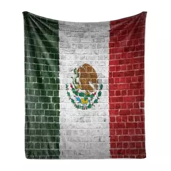 ABAKUHAUS Mexica Мягкое фланелевое флисовое одеяло, флаг латинской страны с эффектом кирпичной стены, фон с мотивом «Орел, поедающий змею», 175 x 230 см, многоцветный