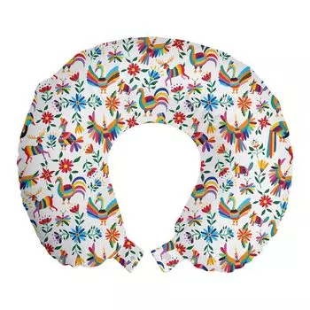 ABAKUHAUS Mexican Travel Pillow Подушка для шеи, Natural Inspiration Art, Пенопластовые дорожные принадлежности для самолета и автомобиля, 30x30 см, Разноцветные