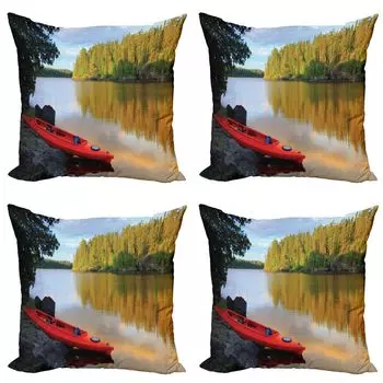 ABAKUHAUS Minnesota Набор чехлов для подушек (4 предмета), Canoe Lake Autumn, современная двусторонняя цифровая печать, 40 см x 40 см, многоцветный