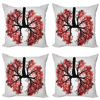 ABAKUHAUS Modern Набор чехлов для подушек (4 предмета), Human Lung Floral Healthy, Современная двусторонняя цифровая печать, 40 см x 40 см, красно-коричневый
