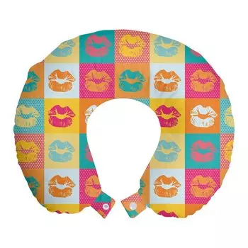 ABAKUHAUS Modern Travel Pillow Neck Support, Fashion Kiss Love Design, пенопластовые дорожные принадлежности для самолета и автомобиля, 30x30 см, разноцветные
