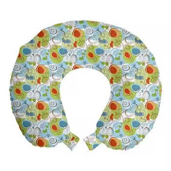 ABAKUHAUS Modern Travel Pillow Neck Support, Geometric Funky Swirl, пенопластовые дорожные принадлежности для самолета и автомобиля, 30x30 см, бледно-зеленый белый
