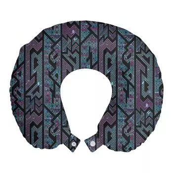 ABAKUHAUS Modern Travel Pillow Neck Support, геометрический сюрреалистический орнамент, пенопластовые дорожные принадлежности для самолетов и автомобилей, 30x30 см, темно-голубой и разноцветный