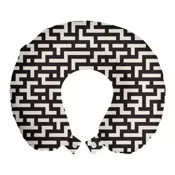 ABAKUHAUS Modern Travel Pillow Neck Support, Modern Maze Pattern, пенопластовые дорожные принадлежности для самолетов и автомобилей, 30x30 см, кока-серый и яичная скорлупа