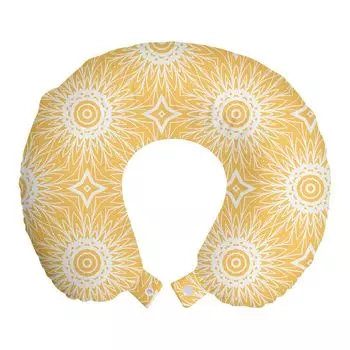 ABAKUHAUS Modern Travel Pillow Neck Support, монохромная цветочная графика, пенопластовые дорожные принадлежности для самолета и автомобиля, 30x30 см, бледно-оранжевый и белый