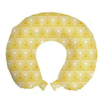 ABAKUHAUS Modern Travel Pillow Neck Support, монохромные решетчатые треугольники, пенопластовые дорожные принадлежности для самолетов и автомобилей, 30x30 см, земляно-желтый и белый