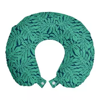 ABAKUHAUS Monstera Leaf Travel Подушка для шеи, Hipster Jungle Art, дорожные принадлежности из пенопласта для самолета и автомобиля, 30x30 см, темный морской пенопласт, темно-бирюзовый