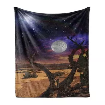 ABAKUHAUS Moon Мягкое фланелевое флисовое одеяло, Desert Night Nebula Stars, уютный плюш для использования в помещении и на улице, 125 x 175 см, карамельно-фиолетовый