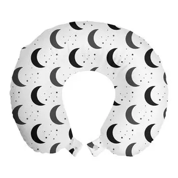 ABAKUHAUS Moon Travel Подушка для шеи, Night Sky Kipferl and Stars, пенопластовые дорожные принадлежности для самолетов и автомобилей, 30x30 см, темно-серый и белый