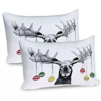 ABAKUHAUS Moose Чехлы для подушек, набор из 2 шт., Рождественский лось с рождественскими украшениями, шары с принтом «рога», чехол для подушки с декоративным принтом, 80x40 см, разноцветный