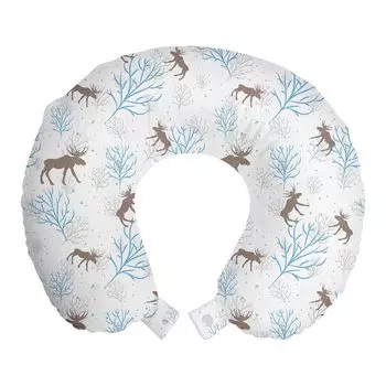 ABAKUHAUS Moose Travel Pillow Подушка для шеи, Зимний ретро-лес, Пенопластовые дорожные принадлежности для самолета и автомобиля, 30x30 см, Коричнево-синий