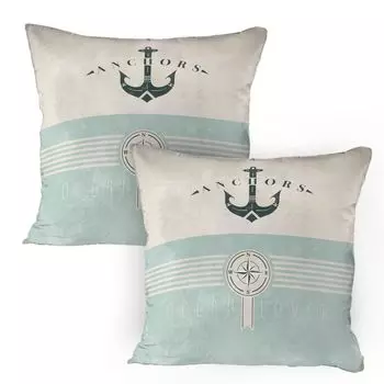 ABAKUHAUS Морские чехлы, набор из 2 шт., Old Fashioned Maritime Design Ocean Lovers Anchor Compass Stripes, Чехол на подушку с декоративным принтом, 80 x 80 см, Морская пена Бежевый Резеда Зеленый