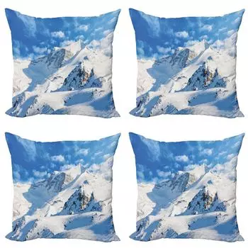ABAKUHAUS Mountain Чехлы для подушек (4 предмета), Snowy Mountain Ski, современная двусторонняя цифровая печать, 45 см x 45 см, бело-синий