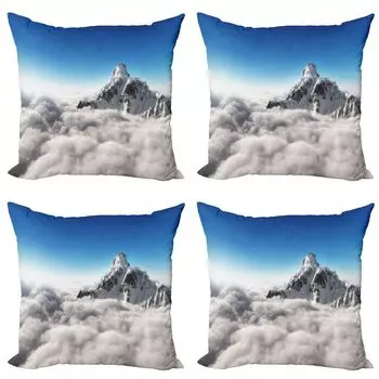 ABAKUHAUS Mountain Набор чехлов для подушек (4 предмета), Mountain Sunny Sky, современная двусторонняя цифровая печать, 60 см x 60 см, бело-синий