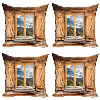 ABAKUHAUS Mountain Набор чехлов для подушек (4 предмета), «Горы и долины», современная двусторонняя цифровая печать, 50 см x 50 см, многоцветный