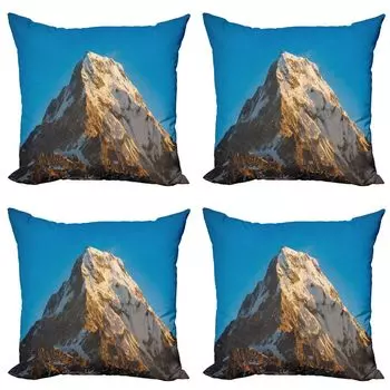 ABAKUHAUS Mountain Набор чехлов для подушек (4 предмета), Гималайские горы, современная двусторонняя цифровая печать, 40 см x 40 см, синий, коричневый,