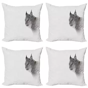 ABAKUHAUS Набор чехлов для охотничьих подушек (4 предмета), Wild Lynx, Норвегия, современная двусторонняя цифровая печать, 50 x 50 см, серо-белый
