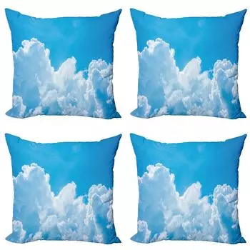 ABAKUHAUS Набор чехлов для подушек Clouds (4 предмета), Clouds and Sky, современная двусторонняя цифровая печать, 50 x 50 см, синий белый