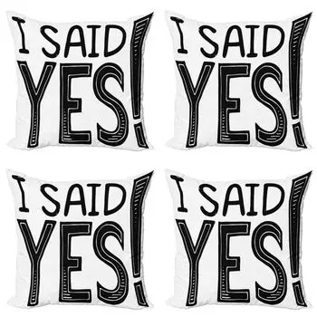ABAKUHAUS Набор чехлов для подушек для помолвки (4 предмета), I Said Yes Words, современная двусторонняя цифровая печать, 60 см x 60 см, черный и белый