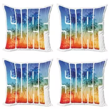 ABAKUHAUS Набор чехлов для подушек для серфинга (4 предмета), Surf Retro Letters Palms, современная двусторонняя цифровая печать, 45 x 45 см, темно-оранжевый