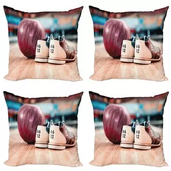 ABAKUHAUS Набор чехлов для подушек для вечеринки в боулинге (4 предмета), Shoes Purple Ball, современная двусторонняя цифровая печать, 50 см x 50 см, многоцветный