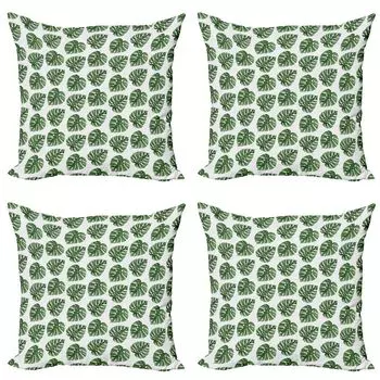 ABAKUHAUS Набор чехлов для подушек Green Leaf (4 шт.), Натуральные пальмовые листья, Современная двусторонняя цифровая печать, 45 см x 45 см, Зеленый Белый