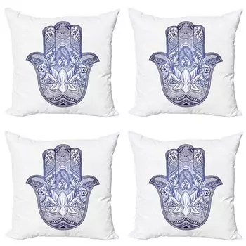 ABAKUHAUS Набор чехлов для подушек Hamsa (4 предмета), цветы пейсли, современная двусторонняя цифровая печать, 60 см x 60 см, темно-синий, фиолетово-синий