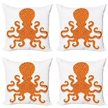 ABAKUHAUS Набор чехлов для подушек «Осьминог» (4 предмета), Octopus Sea Mosters, современная двусторонняя цифровая печать, 40 см x 40 см, оранжевый