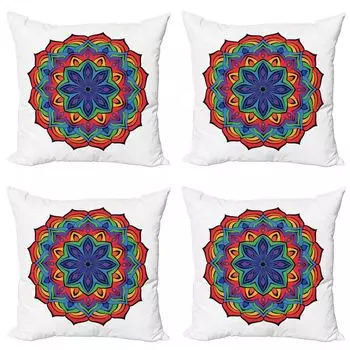 ABAKUHAUS Набор чехлов для подушек Rainbow Mandala (4 предмета), «Процветающая весна», современная двусторонняя цифровая печать, 45 см x 45 см, многоцветный