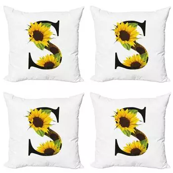 ABAKUHAUS Набор чехлов для подушек с буквами (4 предмета), Sunflower Art Design, современная двусторонняя цифровая печать, 45 см x 45 см, Желтый Зеленый Черный