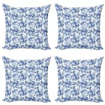 ABAKUHAUS Набор чехлов для подушек Shabby Flora (4 предмета), Лист камелии кисти, Современная двусторонняя цифровая печать, 50 см x 50 см, Синий