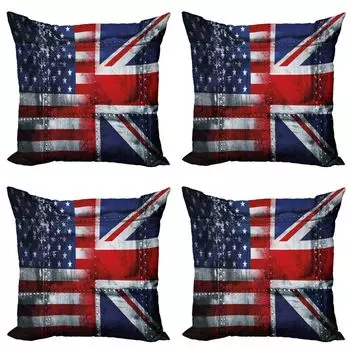 ABAKUHAUS Набор чехлов для подушек Union Jack (4 предмета), Альянс Великобритании и США, современная двусторонняя цифровая печать, 40 см x 40 см, темно-синий, красный, белый