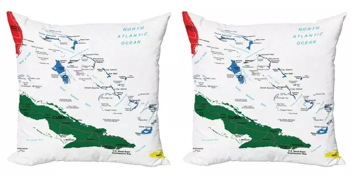 ABAKUHAUS Набор чехлов для подушек Wanderlust (2 шт.), Карта Багамских островов, пляж, океан, двусторонняя цифровая печать, декор с застежкой-молнией, 50 см, охотничий зеленый, синий, красный
