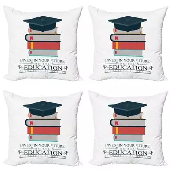 ABAKUHAUS Набор чехлов для выпускных подушек (4 предмета), Education Inspiration, современная двусторонняя цифровая печать, 50 x 50 см, многоцветный