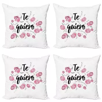 ABAKUHAUS Набор чехлов на испанскую подушку (4 предмета), Te Quiero Rose Flower, современная двусторонняя цифровая печать, 40 см x 40 см, розовый-черный-белый