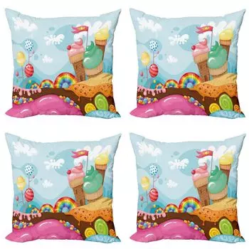ABAKUHAUS Набор чехлов на подушки для мороженого (4 предмета), Dessert Land, современная двусторонняя цифровая печать, 40 см x 40 см, разноцветные