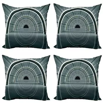 ABAKUHAUS Набор чехлов на подушки Space (4 предмета), Futuristic Interior, современная двусторонняя цифровая печать, 40 см x 40 см, серо-голубой