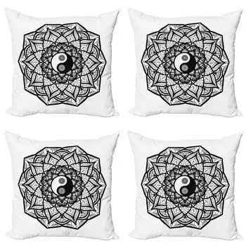 ABAKUHAUS Набор чехлов на подушку Ying Yang (4 шт.), Ying Yang черно-белый, современная двусторонняя цифровая печать, 50 см x 50 см, черный и белый