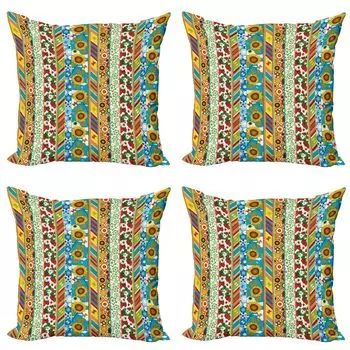 ABAKUHAUS Набор наволочек в полоску (4 предмета), Patchwork Art Spring, современная двусторонняя цифровая печать, 50 см x 50 см, разноцветные
