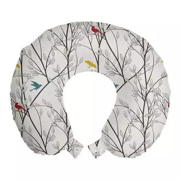 ABAKUHAUS Natural Дорожная подушка для шеи, Birds Wildlife Cartoon, Пенопластовые дорожные принадлежности для самолета и автомобиля, 30x30 см, Горчично-бордовый