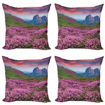 ABAKUHAUS Natural: набор чехлов для подушек (4 предмета), Mountain Village Autumn, современная двусторонняя цифровая печать, 60 см x 60 см, розово-зеленый