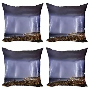 ABAKUHAUS Natural Набор чехлов для подушек (4 предмета), Dark Stormy Night, современная двусторонняя цифровая печать, 50 см x 50 см, разноцветные