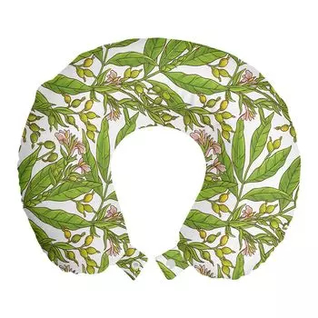 ABAKUHAUS Натуральная дорожная подушка для шеи, Olive Tree Mediterranean, дорожный предмет из пенопласта для самолета и автомобиля, 30x30 см, салатовый и розовый