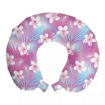 ABAKUHAUS Натуральная дорожная подушка для шеи, Frangipani Hibiscus Flowers, пенопластовый дорожный предмет для самолета и автомобиля, 30x30 см, розовый и белый