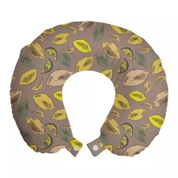 ABAKUHAUS Natural Travel Pillow Подушка для шеи, Цитрусовые с опавшими листьями, Пенопластовые дорожные принадлежности для самолетов и автомобилей, 30x30 см, Умбра разноцветная