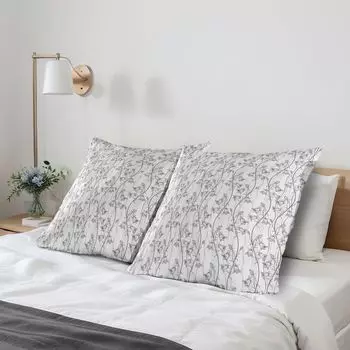 ABAKUHAUS Nature Чехлы для подушек, набор из 2 шт., вертикально струящиеся ботанические ветви, полосы и цветы, искусство цветущего сада, чехол для подушки с декоративным принтом, 80 x 80 см, темно-серый белый