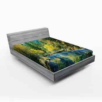 ABAKUHAUS Nature на подгонке, осенний пейзаж, лес у реки, сезонный сельский пейзаж, картина, 90 x 200 см, зеленый синий желтый
