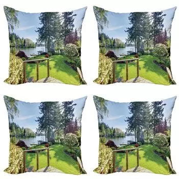 ABAKUHAUS Nature Набор чехлов для подушек (4 предмета), Backyard Garden Spring, современная двусторонняя цифровая печать, 50 см x 50 см, разноцветные